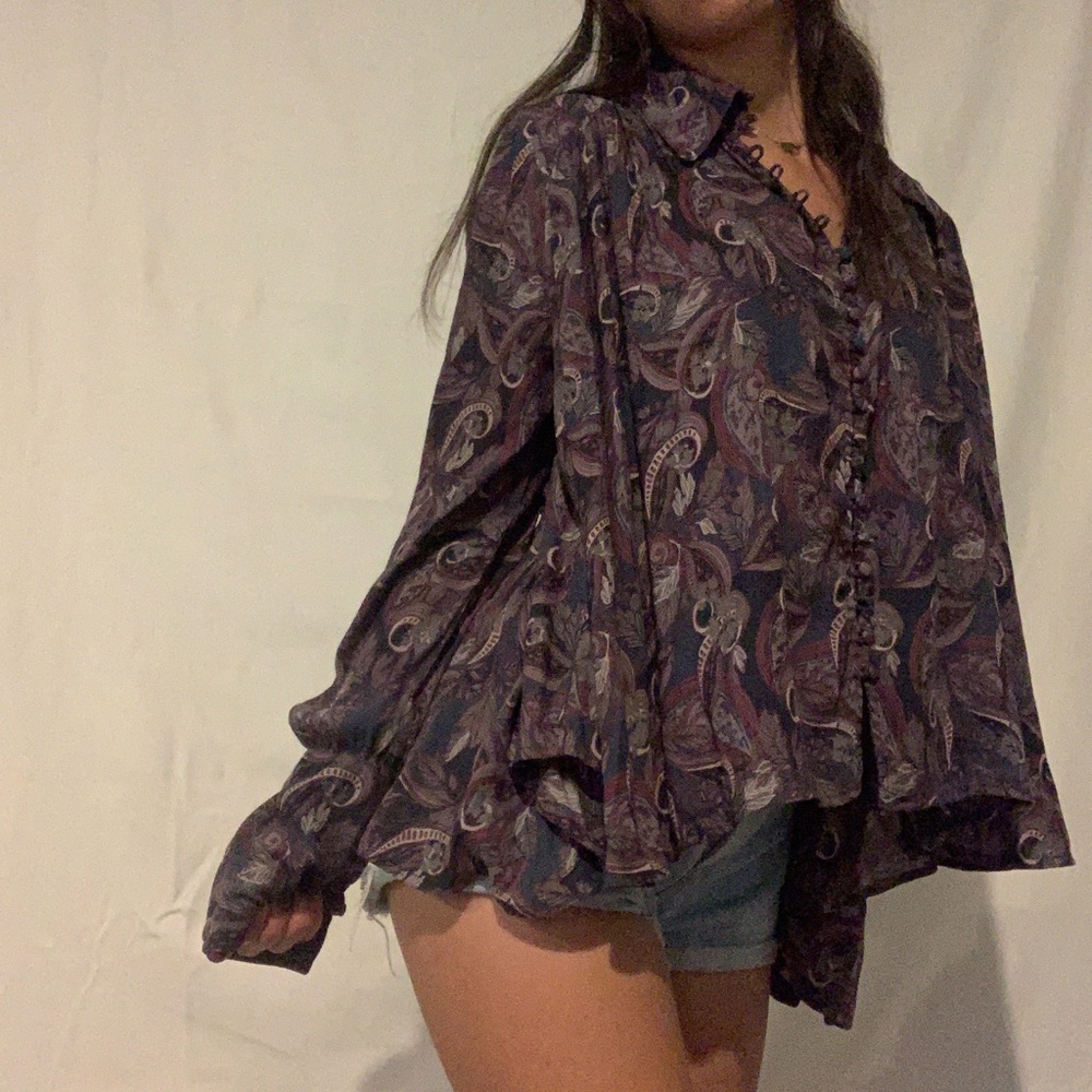 free people multi color purple flowy blouse